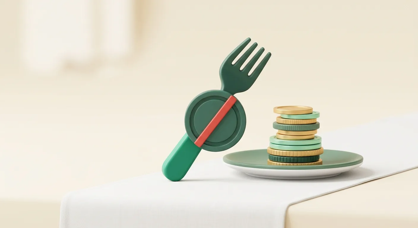 Illustration d'une fourchette et de pièces conservées sans commission, Yumcall comme alternative à TheFork.